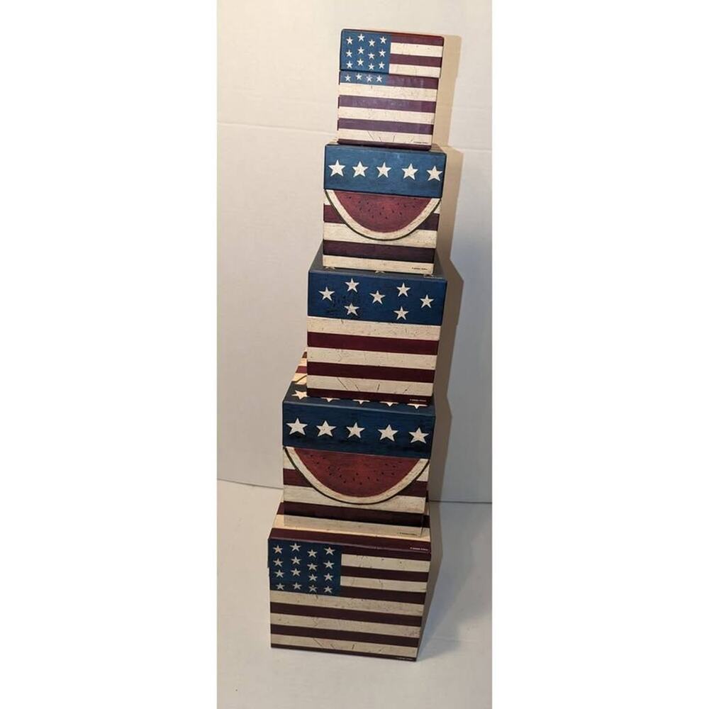 Warren Kimble COLONIAL FLAG Nesting Stacked Boxes Set of 5 Americona